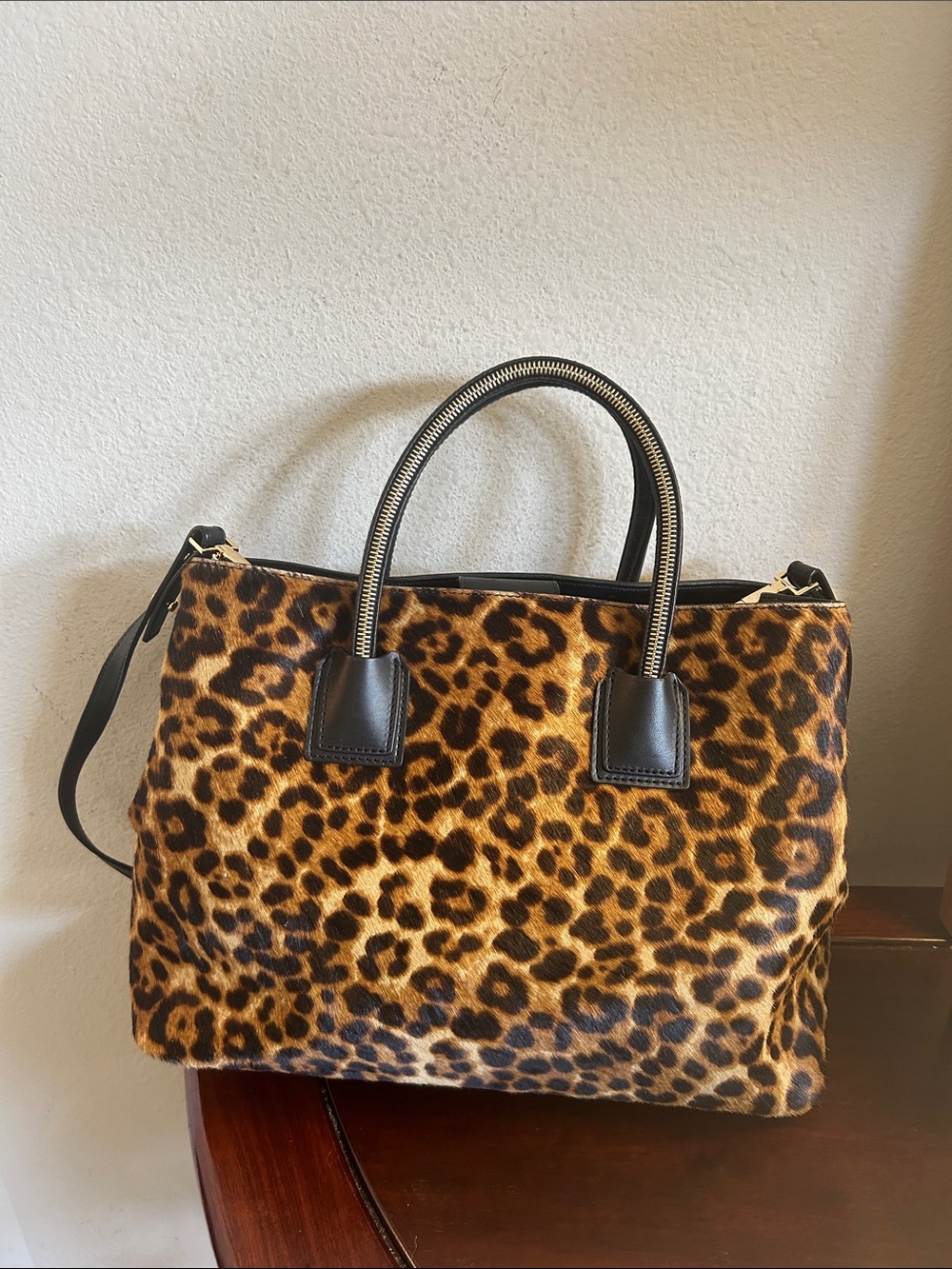 Milly Leopard Print Tote Bag with Black Handles